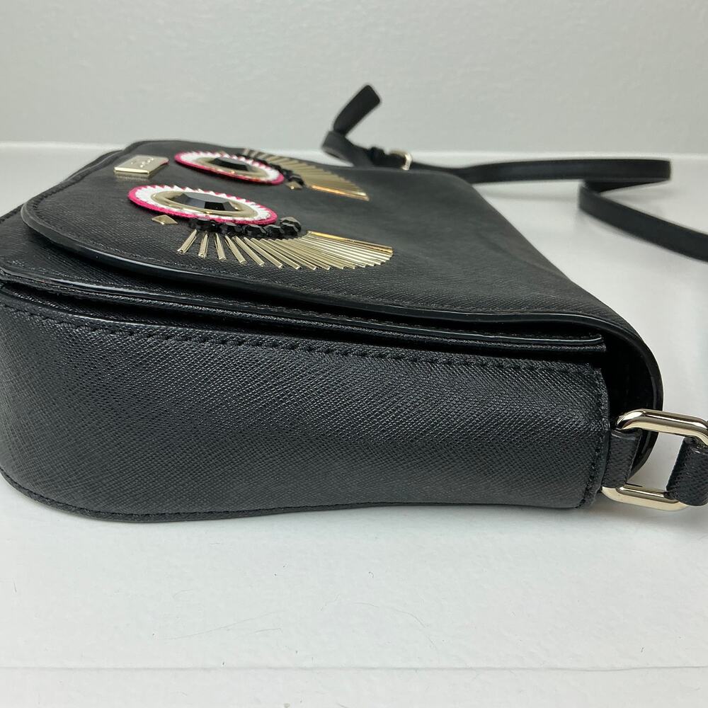 Kate Spade Purse Black Textured Leather Monster Face Crossbody Handbag Carsen - Picture 6 of 10